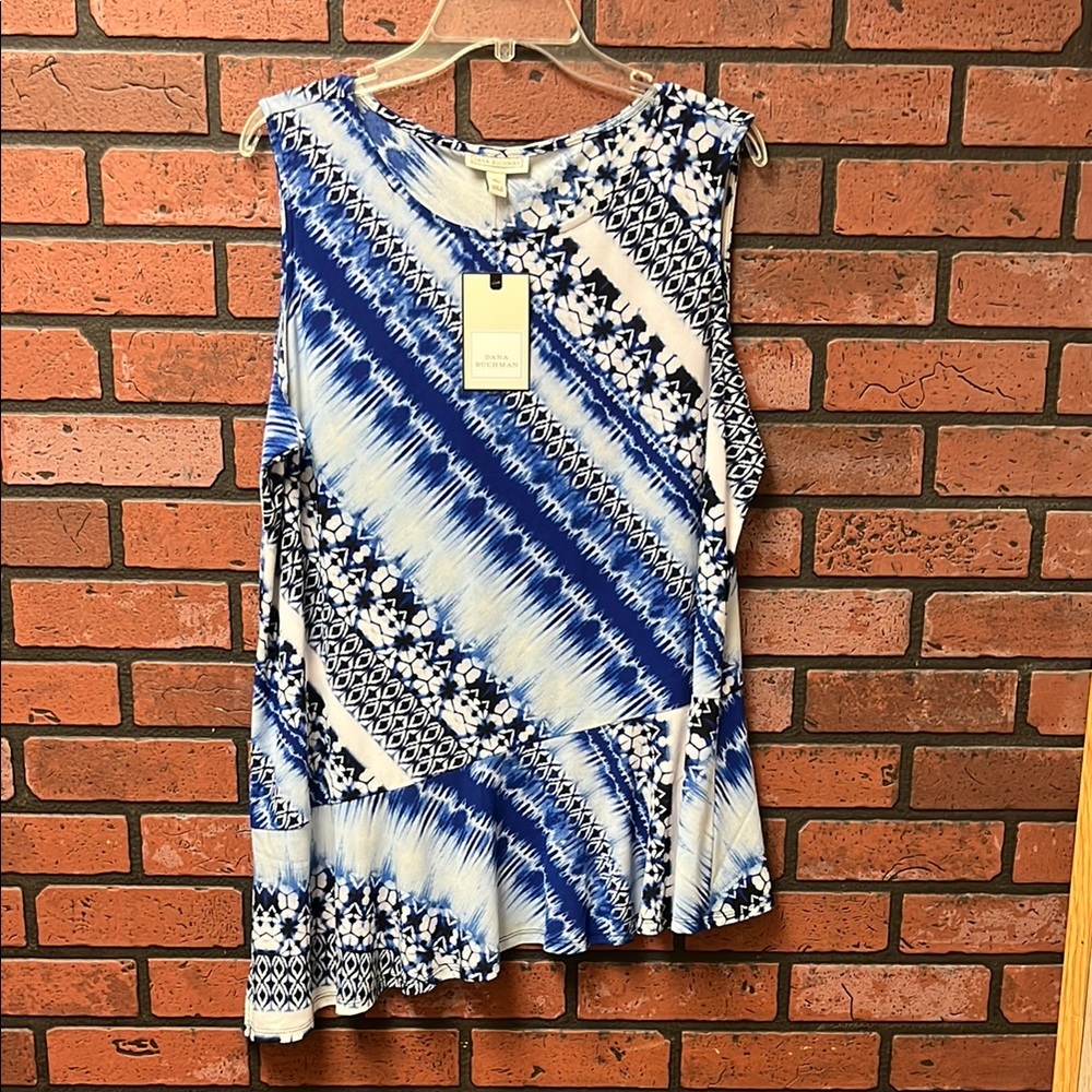 Dana Buchman Asymmetrical Blue and Black Tank Top